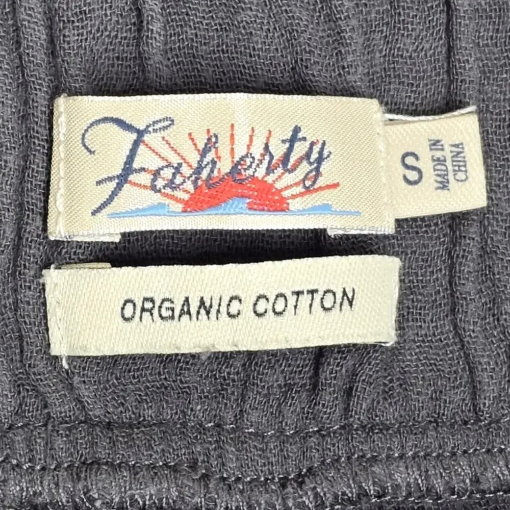 FAHERTY ORGANIC COTTON PANTS – MEN’S S – DARK GRAY – ELASTIC WAIST – RELAXED FIT